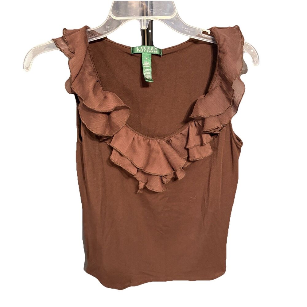 Vintage Lauren Ralph Lauren Chocolate Brown Ruffle Tank Top - Y2K Green Label
